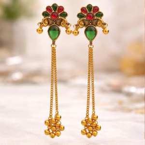 BellaArte Kashmiri Floral Kundan Chain Jhumka Alloy Jhumki Earring, Chandbali Earring, Huggie Earring, Drops & Danglers